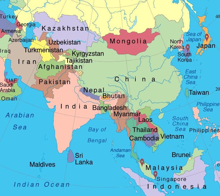 シンガポールアジアでの地図