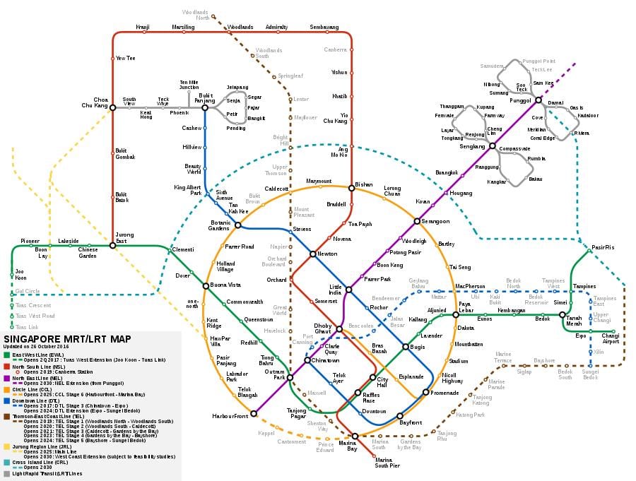 シンガポールmrtシステムの地図