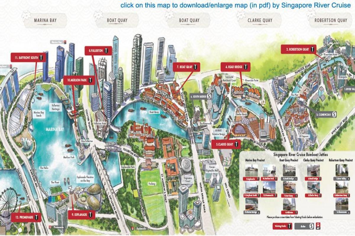 地図のシンガポール川をクルーズ