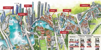 地図のシンガポール川をクルーズ
